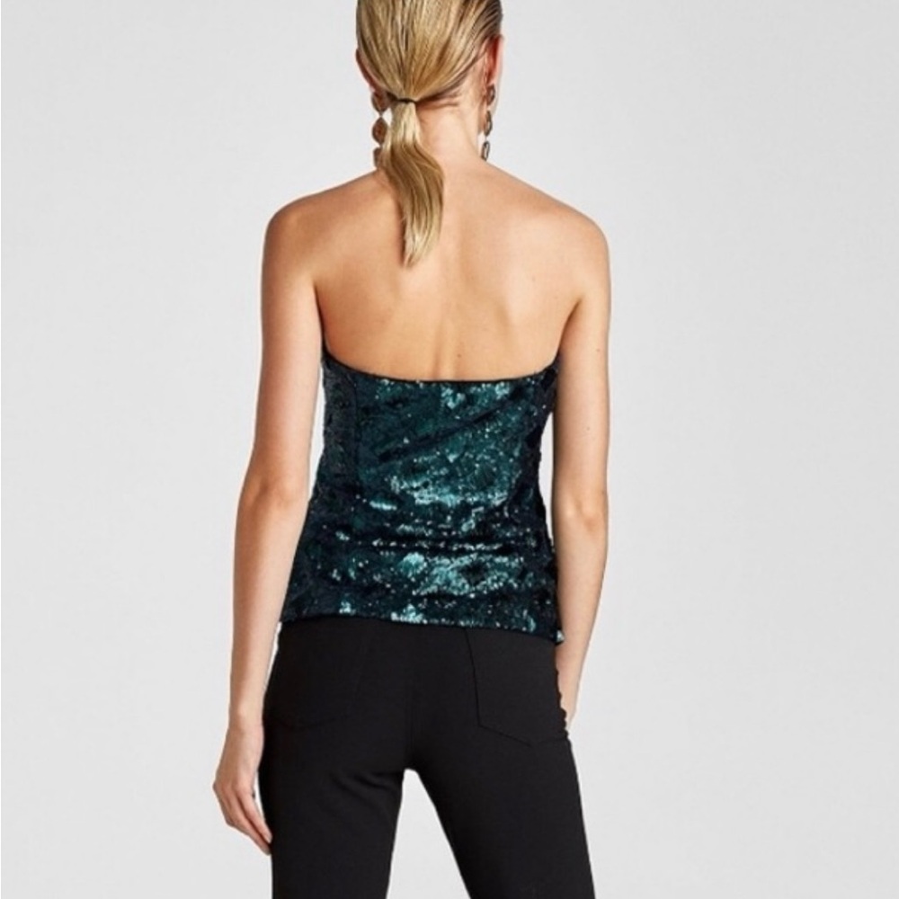 Zara Emerald Green Sequinned Tube Top with Diamond Pattern - Picture 2 of 11